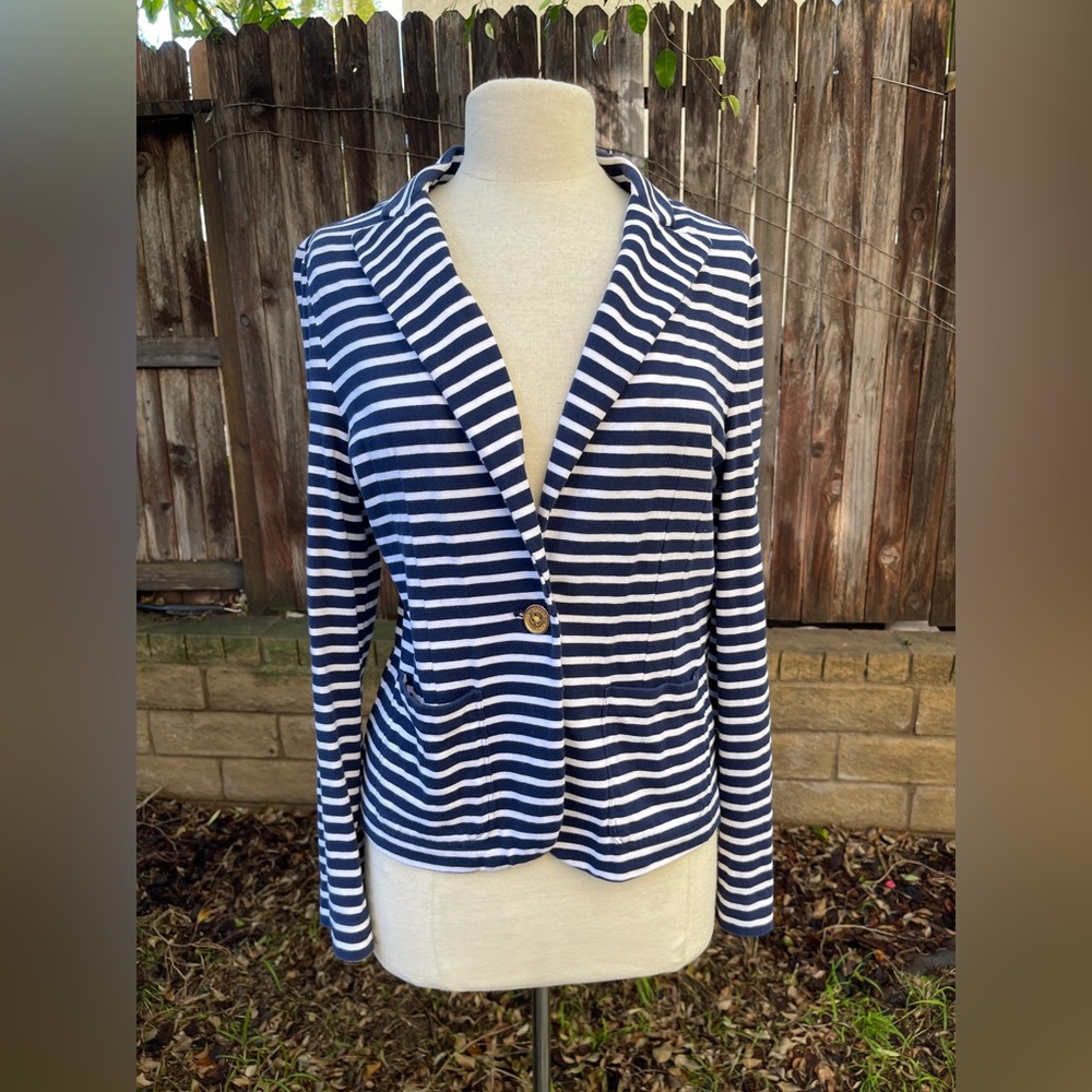 Ralph Lauren Blue and White Striped cotton Blazer preppy coastal nautical